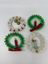 Vintage Beaded Christmas Tree Ornament Wreaths Lot of 4 Handmade Assorted - $10.00