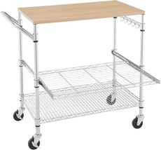 3 Tier Rolling Kitchen Cart With Wood Tabletop, Kitchen Island Carts Wit... - $108.99