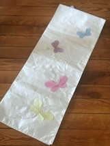 Estate Long Cream Rayon w Embroidered Appliqued Pastel Butterflies Easter Spring - £15.31 GBP