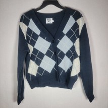 Princess Polly Blue White Chunky Knit Cropped Cardigan S/M Sweater N1 Gently Use - £11.80 GBP