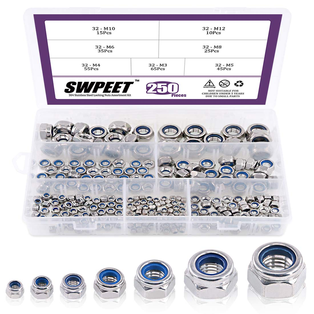 Primary image for 250Pcs 304 Stainless Steel Metric Lock Nut Assortment Kit