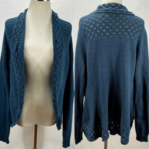 Anthropologie Knitted &amp; Knotted Long Shawl Collar Oversized Blue Cardigan Stretc - £23.91 GBP