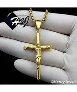 18-36&quot;MEN Stainless Steel 3mm Gold Box Chain Necklace JESUS Cross Pendan... - $23.28 CAD+