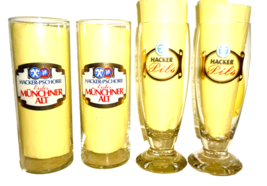 4 Hacker Pschorr Paulaner Lowenbrau Spaten Munich German Beer Glasses - $14.95