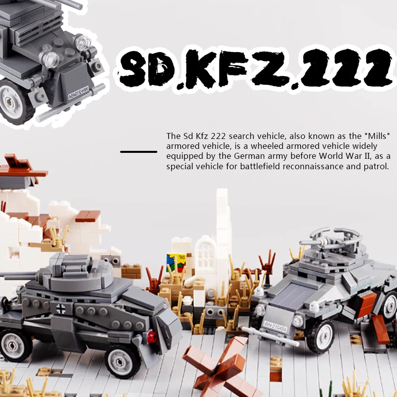 WW2 Germany Army SD.KFZ 222 Armored Car Building Blocks Military Soldiers - £19.78 GBP+