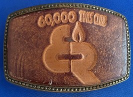 VINTAGE LEATHER &amp; BRASS BELT BUCKLE 60,000 TONS CLUB EMERALD RESOURCES (... - £14.93 GBP