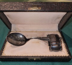 Antique German Half Moon &amp; Crown Mark 800 Silver Spoon 5&quot; and knapkin Holder 2&quot; - £67.26 GBP