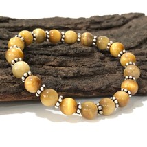 Yellow Star Tiger&#39;s Eye Gemstone 8 mm Beads Stretch with Chakra Bracelet CSB-25 - £8.70 GBP