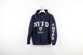 Vintage Womens Small Distressed Spell Out NYPD New York Hoodie Sweatshirt Blue - £35.57 GBP
