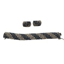 Vtg blue &amp; clear rhinestone multi row tennis bracelet &amp; clip on earrings - £32.04 GBP