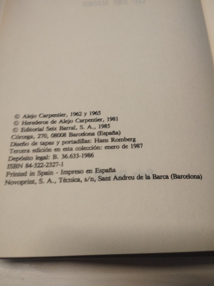 The Century of Lights Alejo Carpentier Seix Barral 1986 - BOOK Spanish Am Item image 3
