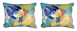 Pair of Betsy Drake Betsy’s Two Fish Large Indoor Outdoor Pillows - £71.60 GBP