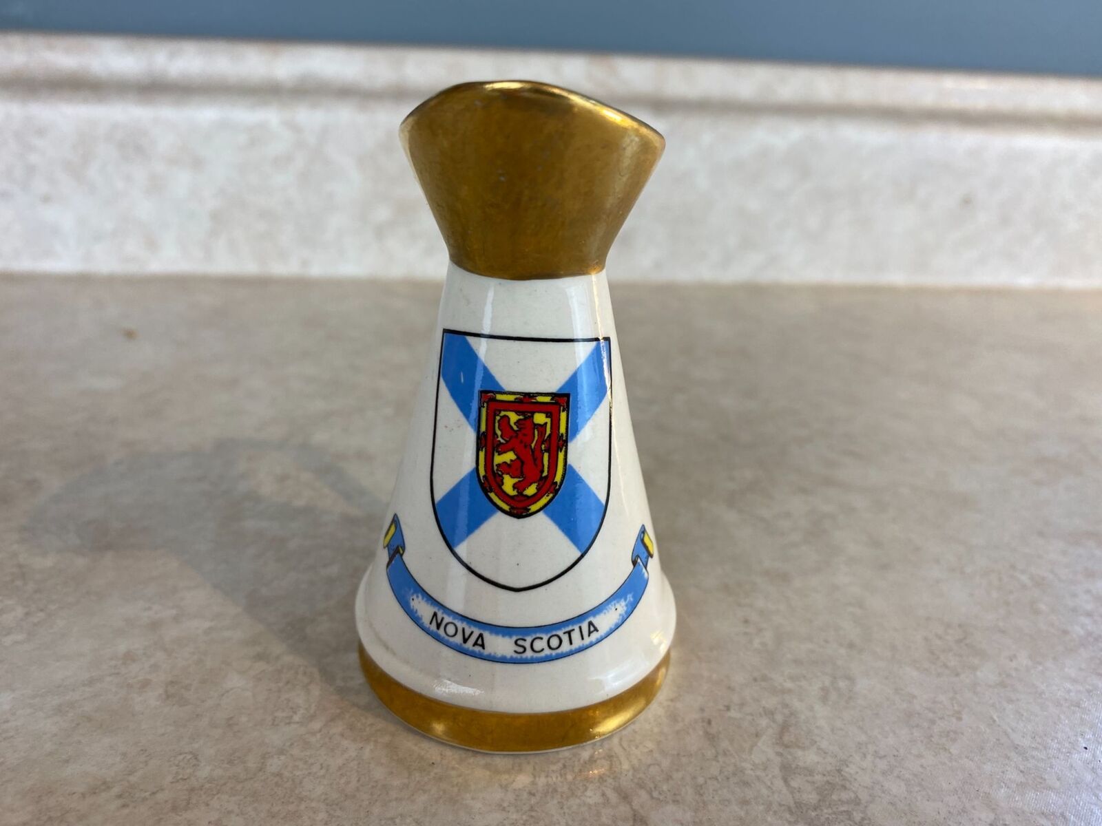 Wade England Vintage Nova Scotia Mini Pitcher Souvenir White w/Gold Trim... - $10.88