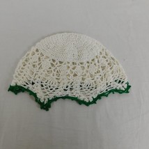 Handmade Crochet Lamp Shade Cover White Green Trim Stiff Creased Bowl Cover - £4.74 GBP