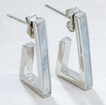 14k White Gold Finish 925 Sterling Silver MOP Dangle Earrings Jewelry fo... - $1,233.55 MXN