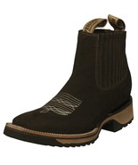 Mens Brown Ankle Boots Chelsea Nubuck Leather Square Toe Pull On Non Sli... - $109.99