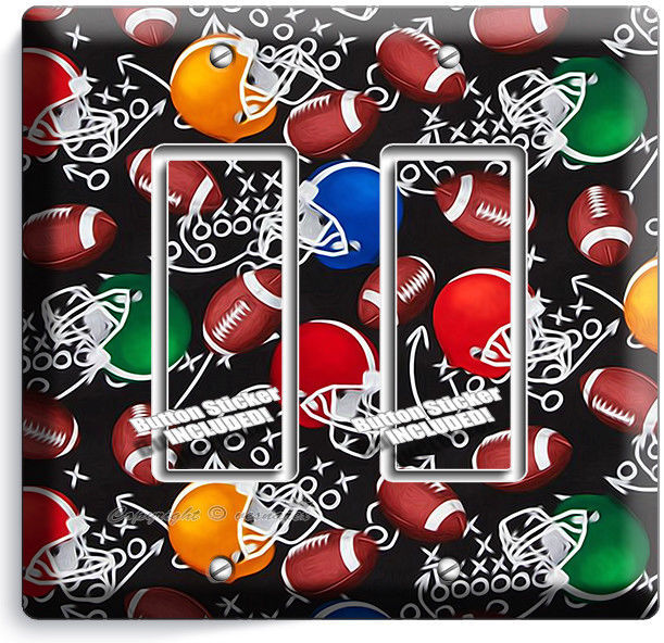AMERICAN FOOTBALL BALLS HELMETS DOUBLE GFCI LIGHT SWITCH PLATE BOYS ROOM DECOR
