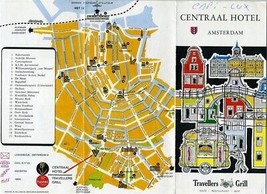 Centraal Hotel Brochure Amsterdam 1960&#39;s Travellers Grill &amp; Map - £13.98 GBP