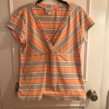 Fashion Bug Women&#39;s Crossover Top T Shirt Size Medium Large Coral Taupe Empire - £12.11 GBP
