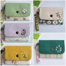 Personalized Hand Embroidered Flower Pouch, Rose Linen Wallet, Handmade ID card  - $17.99+