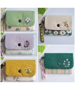 Personalized Hand Embroidered Flower Pouch, Rose Linen Wallet, Handmade ... - $17.99+