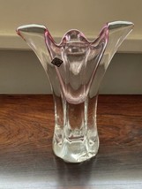 Glassworks Chribska Vintage Pink Glass Heavy Vase, Has A Chip On The Base 10” H - £12.47 GBP