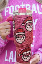 Rose Red Christmas Santa Claus Diamond Thermos Cup with Straw 40oz - $57.99