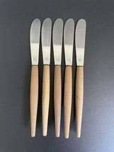Set of 5 Vtg Japan Stainless 6⅛&quot; Butter Spreader Cheese Knife Server Wood Handle - £19.98 GBP