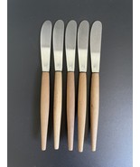 Set of 5 Vtg Japan Stainless 6⅛&quot; Butter Spreader Cheese Knife Server Woo... - £19.75 GBP