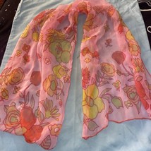 Women’s  Sheer Scarf 45” Long X 16” Wide  Pink &amp; Green Floral Print  Pol... - $5.70