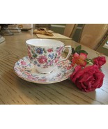 VTG CROWN STAFFORDSHIRE TEACUP AND SAUCER ROSE FLORAL ENGLAND  - $240.10 MXN