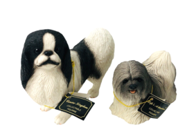 Japanese Chin Canine Kingdom &amp; Lhasa Apso Life&#39;s Addictions Figurines Vintage - £21.78 GBP