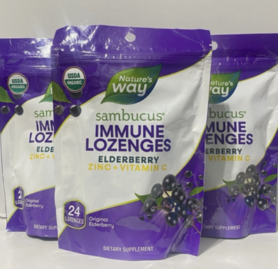 3x Nature’s Way Sambucus Organic Zinc Lozenges, Elderberry and Zinc Loze... - $20.78