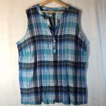 Catherines Size 3x 26/28 Blue White Black Plaid Sleeveless  Shirt Pleate... - £19.49 GBP