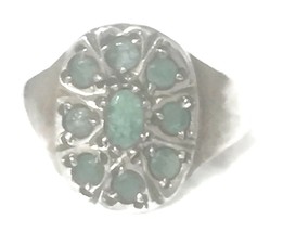 Emerald Green Ring Cocktail Sterling Silver Boho Ring Size 7.50 - £45.41 GBP