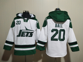 Breece Hall #20 New York Jets White Lace-Up Pullover Jersey Hoodie - £60.83 GBP