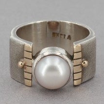 Vintage Silpada Sterling &amp; Gold-Filled Pink Freshwater Pearl Ring R0714 Sz 7.75 - £47.17 GBP