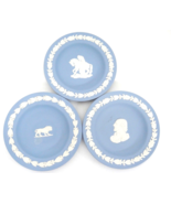 Jasperware 4&quot; Round Trays Cream on Pale Blue Shakespeare Leo Lion Woman ... - $9.40