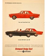 Compact dodge dart six Chrysler Convertible Red black 1964 Vintage Print Ad - $10.84