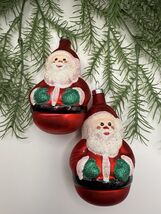 Vintage Polish Glass Santa Ornaments Pair Hand Painted Glittered Mid Cen... - $21.29