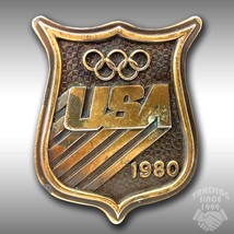 Vintage Belt Buckle 1980 USA Olympics The XIII Olympic Winter Games Gold Color - £31.84 GBP
