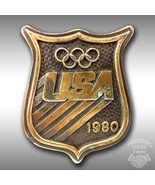 Vintage Belt Buckle 1980 USA Olympics The XIII Olympic Winter Games Gold Color - $40.48