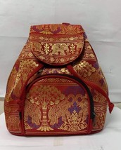 Thai Artificial Silk Backpack Bag Elephant Tree Pattern Beautiful Quality Crafts - £37.42 GBP