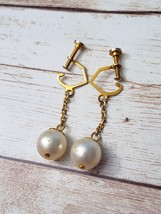 Vintage Screw On Earrings Faux Pearl Drop Dangle - £6.38 GBP