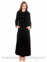 Retro VTG  Long 1970s Coat Black Velvet Maxi Great Rhinestone Buttons Wo... - $236.61