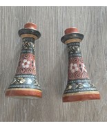 Set of &#39;2&#39; Hand-Painted Mexican Terracotta Vintage Tonala Candleholders - $665.24 MXN