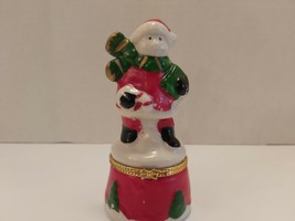 Vtg Ceramic Snowman In Santa Claus Suit Trinket Box - £14.04 GBP