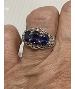Sapphire And White Cubic Zirconia Rhodium Over Sterling Silver Ring sz 9 - $961.95 MXN