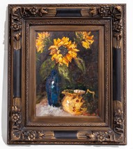 Tournesols Nature Morte Peinture À L&#39;huile Encadrée Sans Titre Signée Jenis - $1,559.23