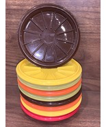 TUPPERWARE Vintage #1313 Set of 9 Coasters / Mug Lids Retro Harvest Colo... - $261.77 MXN